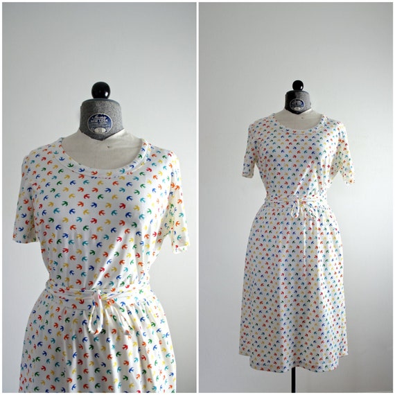 Bird Dress • 70s Bird Dress • Bird Print Dress • 7