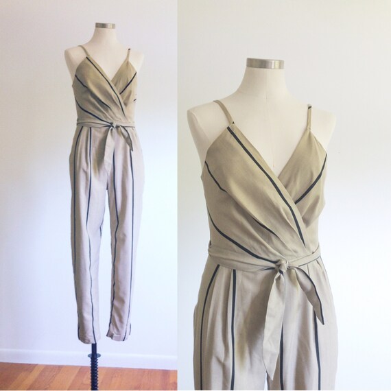 Striped Cotton Jumpsuit / Spaghetti Strap Jumpers… - image 1