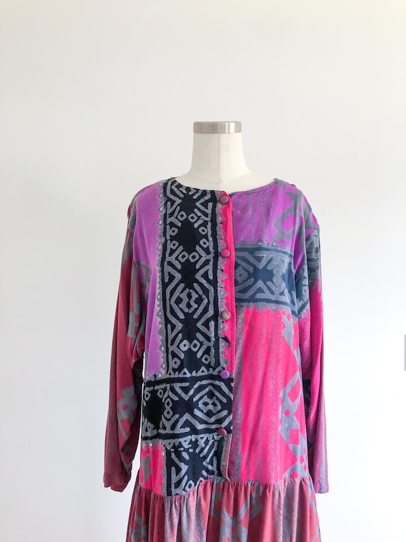 90s Rayon Print Dress by Synergy Art Threads