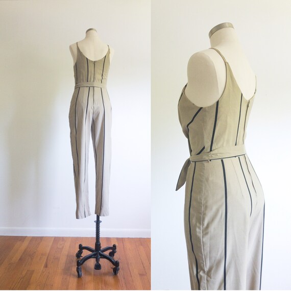 Striped Cotton Jumpsuit / Spaghetti Strap Jumpers… - image 3