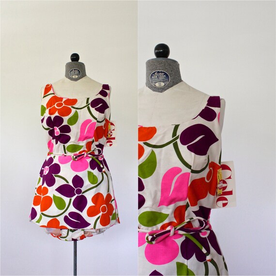 60s Swimsuit • 60s Bathing Suit • Playsuit • Pink