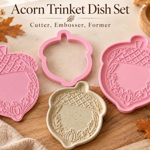 Acorn Trinket Dish Maker Set: 3-in-1 Clay Cutter, Embosser, Former (Fall Design)