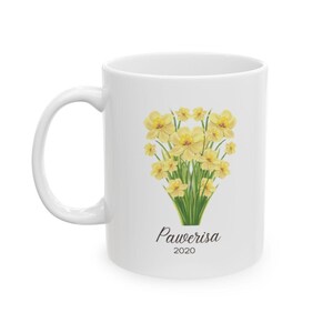 Birth Flower Personalized Mug - March, Ceramic Mug, Custom Coffee Cup, Gift for Her Him, Mothers Day Gift, Personalized Birth Month Flower