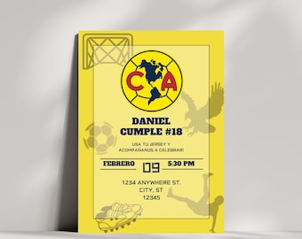 Club de Fútbol América Birthday Invitation - Editable, Printable (Digital Download)