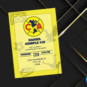 Digitale uitnodiging voor voetbalclub America para cumpleaños - bewerkbaar - direct downloaden - voetbal