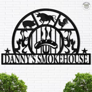 Personalized Smokehouse BBQ Metal Sign - Custom Grill and BBQ Themed Wall Art - Barbecue Decor for Home or Business