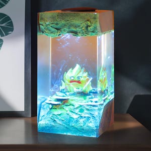 Resin Flame Spirit Art, Calcifer Inspired Gift, Handmade Fire Spirit Decoration, Studio Ghibli Desk Ornament, Anime Fantasy Resin Block