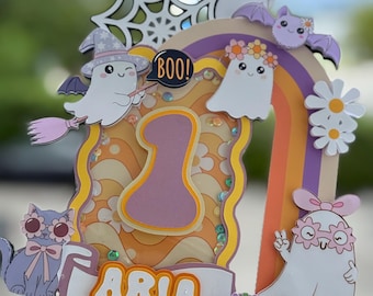 Groovy Ghost Cake Topper: Spooky One Birthday, Halloween Party Halloween centerpiece ghost one Halloween caketopper ideas