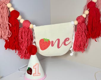 Erdbeere eins Banner Kinderhochstuhl Kuchendekoration Beere Erster Geburtstag Kinderhochstuhl Banner 1