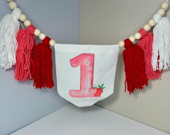 Beere Geburtstag Party Dekoration, hohe Stuhl Girlande, Beere Geburtstagsbanner, eine Erdbeere Photo Prop, erste Quaste Girlande, Cake Smash Girlande