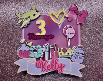 Adorno para tarta de la Señorita Threenager: Decoración personalizada para fiesta de cumpleaños