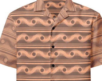Peach and Mocha Wave Pattern Button Up Shirt – Retro Modern Unisex All-Over Print Tee – Trendy Layered Look