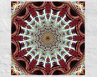 Spiderweb Abstract Mandala Art Print. Red, Black, White Psychedelic Trippy Tunnel Unframed Square Giclee. Modern / Contemporary Digital Art