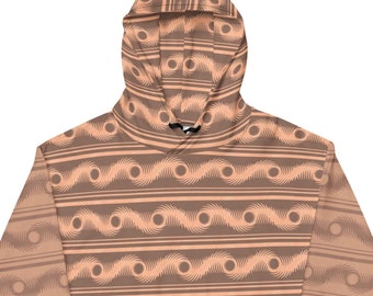 Peach and Mocha Wave Pattern Hoodie – Retro Modern Unisex Hooded Sweatshirt
