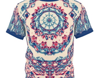 Folk Art Boho Mandala Graphic Tee in Red, Blue and Cream - Men's & Women's All Over Print Polyester Street Wear / Festival Fashion