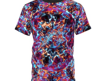 Psychedelic Cyberpunk Tshirt - Colorful Chaotic Glitchy Vaporwave Mens & Womens All-Over Print Tee for Festivals, Cosplay, Streetwear
