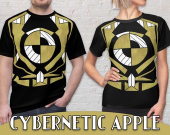 Black & Gold Futuristic Tshirt - Cyberpunk Art Deco Geometric Design All-Over-Print Tee - Cosplay, Fesival Fashion Mens and Womens Clothing