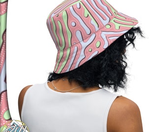 Pastel Kawaii Squiggle Pattern Reversible bucket hat - Cute Pink, Green, Blue Splatter Design