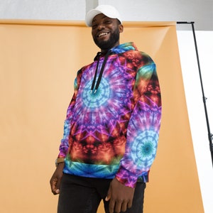 Psychedelic Tie Dye Hoodie Unisex Rainbow Mandala All Over Print Pullover Hooded Sweatshirt image 10