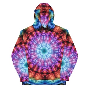 Psychedelic Tie Dye Hoodie Unisex Rainbow Mandala All Over Print Pullover Hooded Sweatshirt image 3