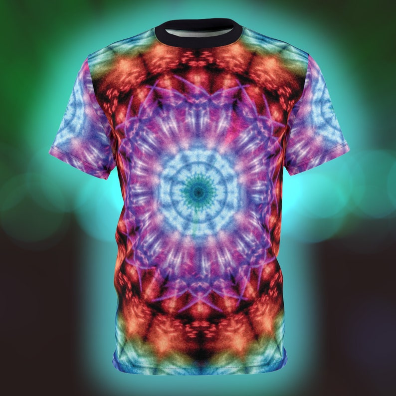 Tie Dye Style Unisex T-Shirt Psychedelic Rainbow Kaleidoscopic Mandala Hippie Chic Tee Men's & Women's Festival / Street wear image 1