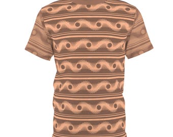 Peach and Mocha Wave Pattern T-Shirt – Retro Modern Unisex All-Over Print Tee – Unique Artistic Gift