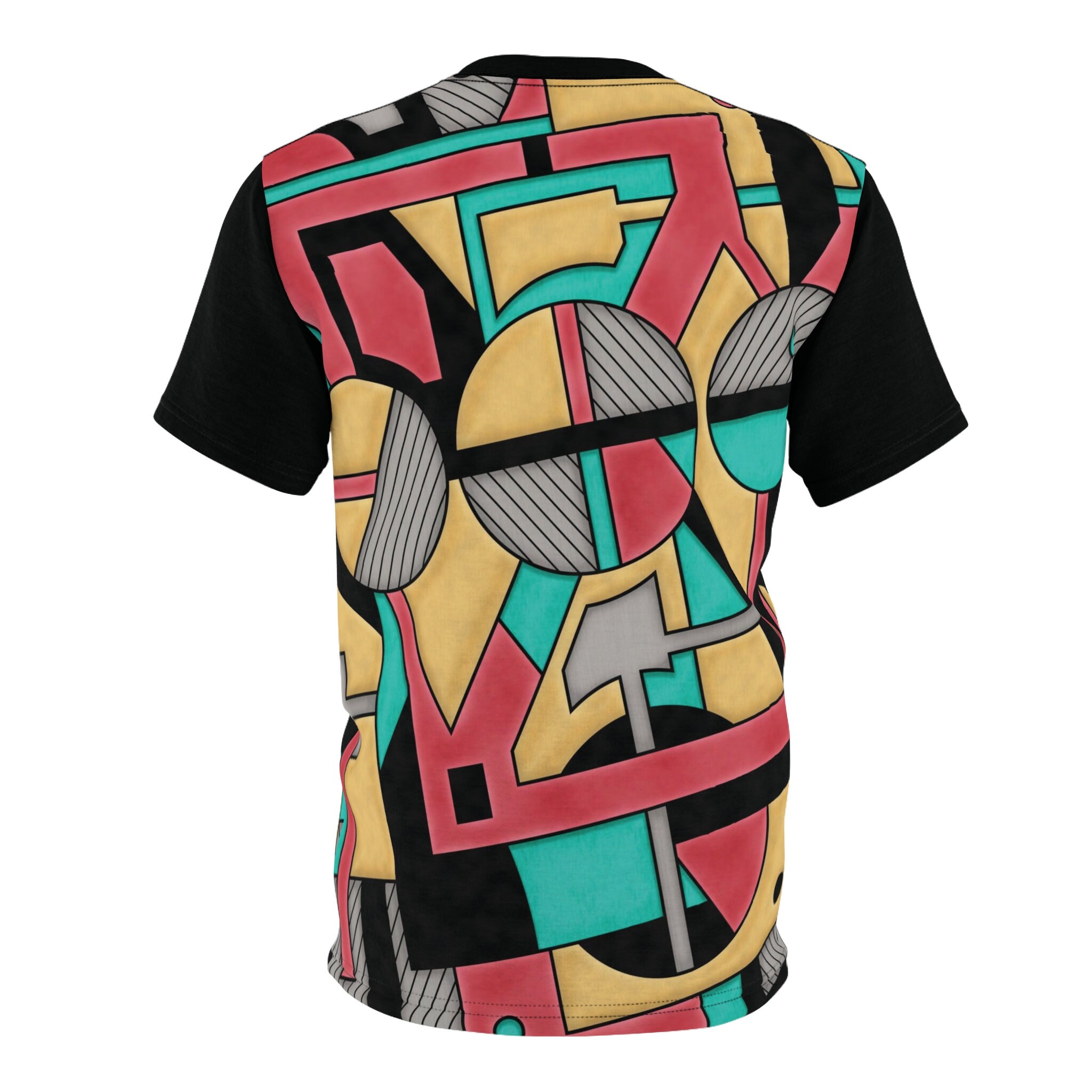 Bold Geometric Print Shirt - Future Fashion Tee in Red