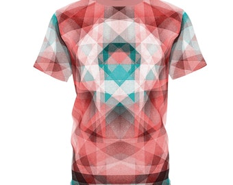Anaglyph Colored Gingham Mandala T-Shirt - Bold Festival Wear, Cosplay Fun, Unique Streetwear - Abstract Art Unisex Graphic Tee