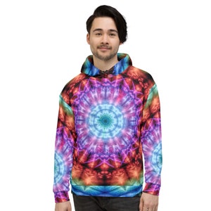 Psychedelic Tie Dye Hoodie Unisex Rainbow Mandala All Over Print Pullover Hooded Sweatshirt image 7