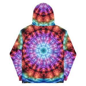 Psychedelic Tie Dye Hoodie Unisex Rainbow Mandala All Over Print Pullover Hooded Sweatshirt image 4