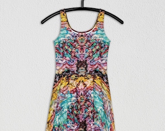 Skater Dress - Vibrant Colorful Marbled Abstract Avant Garde Outfit - Festival Fashion/ Bold Casual Streetwear