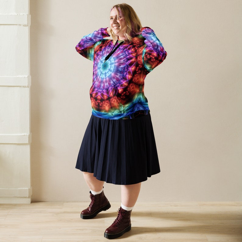 Psychedelic Tie Dye Hoodie Unisex Rainbow Mandala All Over Print Pullover Hooded Sweatshirt image 9