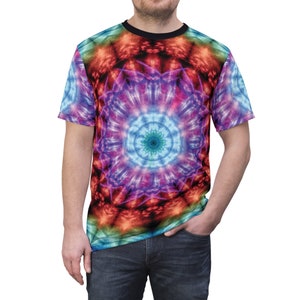 Tie Dye Style Unisex T-Shirt Psychedelic Rainbow Kaleidoscopic Mandala Hippie Chic Tee Men's & Women's Festival / Street wear image 9