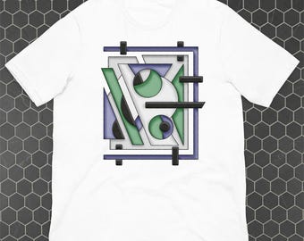 Unisex T-Shirt - Abstract Geometric Bauhaus Graphic Tee - Avant-Garde Modern Art Short Sleeve Crew Neck DTG Print Shirt - Sizes XS-5XL
