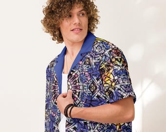 Kaleidoscopic Mandala Button-Up Shirt – Trippy Festival Shirt, Psychedelic Unisex Top, Sizes S–6XL