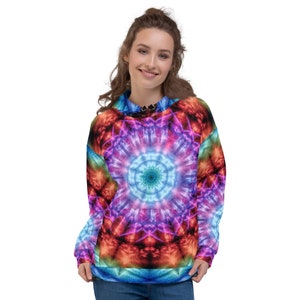 Psychedelic Tie Dye Hoodie Unisex Rainbow Mandala All Over Print Pullover Hooded Sweatshirt image 8