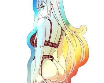 Pegatina holográfica troquelada de chica anime waifu / Calcomanía para coche, interior y exterior