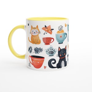 Gift for Girlfriend Gift for Gother Gift for cat lover Mug for cat person Perfect mug gift for Her Mother Day Gift Yellow mug pink mug cats