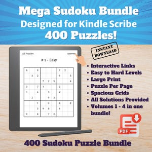 Kindle Scribe Sudoku Puzzle Bundle: 400 Interactive Games (Digital Download)