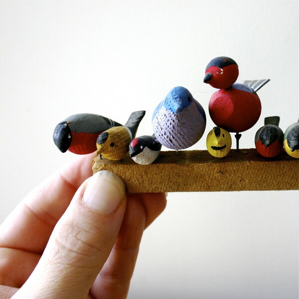 Birds On A Wire...Tiny Swedish Wooden Birds