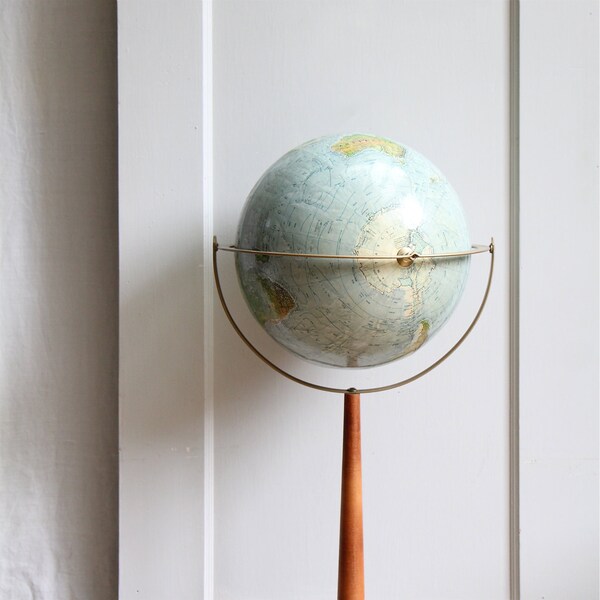 Mid Century World Globe on Wood Stand