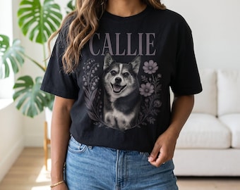 Custom Pet Portrait Shirt, Personalized Dog Name Tee, Dog Owner Gift, Husky Lover Shirt, Ships from USA