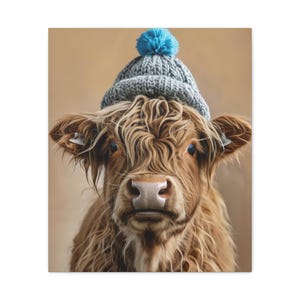 Gemütliche Kuh Leinwand Kunst | Bauernhaus Tierdruck | Kuh Dekor für Küche, Kinderzimmer oder Büro