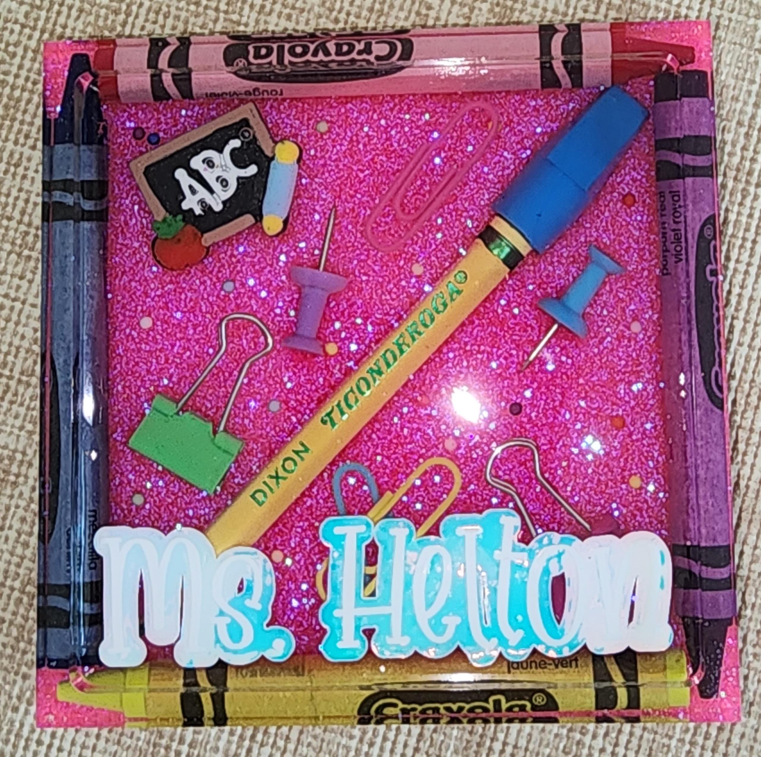 Personalized Teacher Coaster: Handmade Resin Crayon School Supplies - Etsy