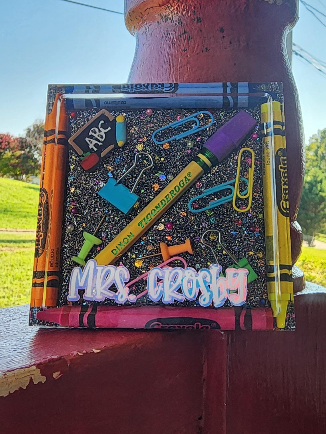 Personalized Teacher Coaster: Handmade Resin Crayon School Supplies - Etsy