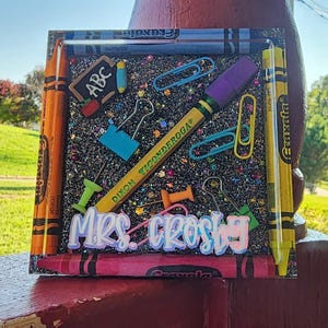 Personalized Teacher Coaster: Handmade Resin Crayon School Supplies