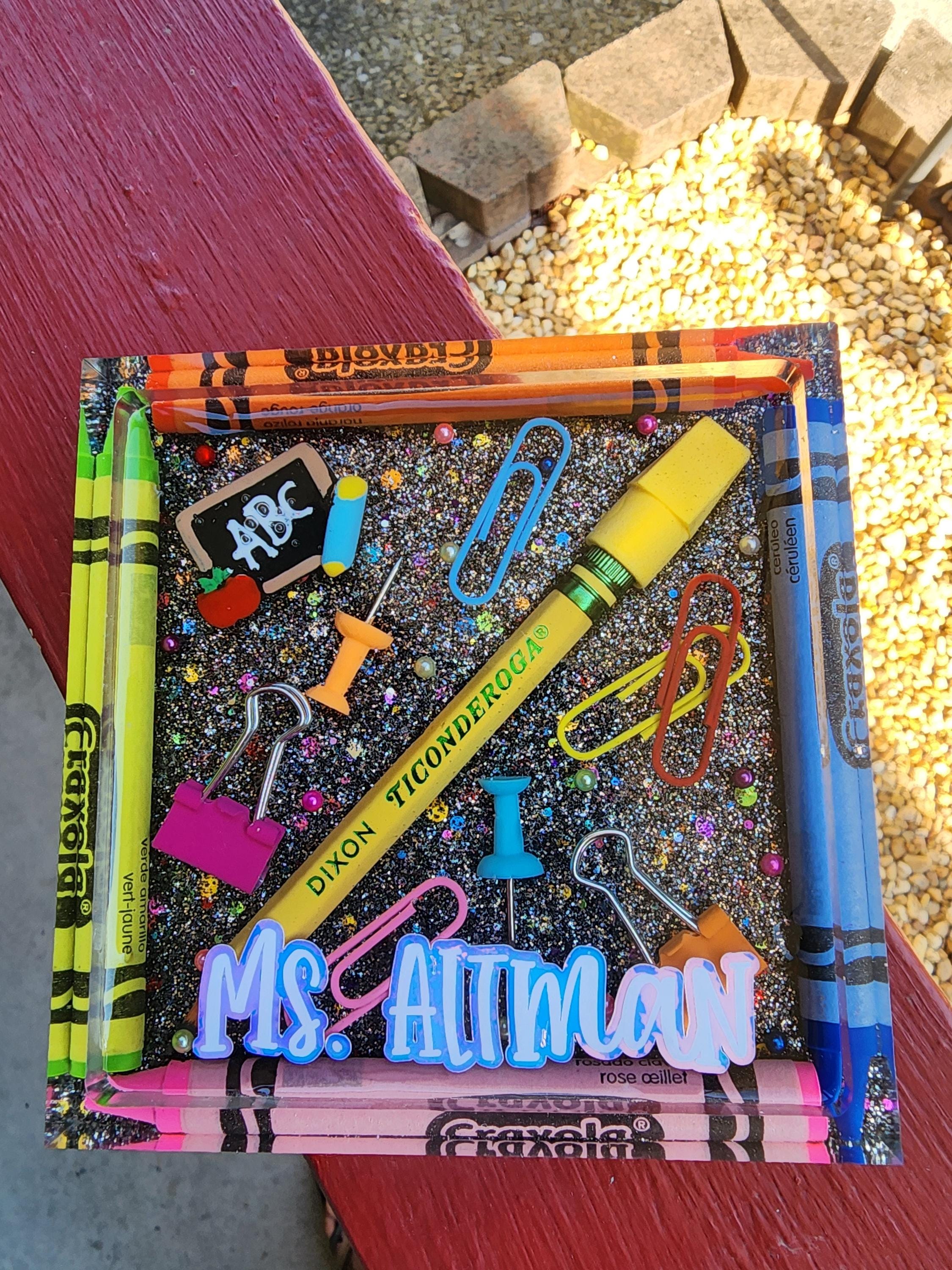 Personalized Teacher Coaster: Handmade Resin Crayon School Supplies - Etsy