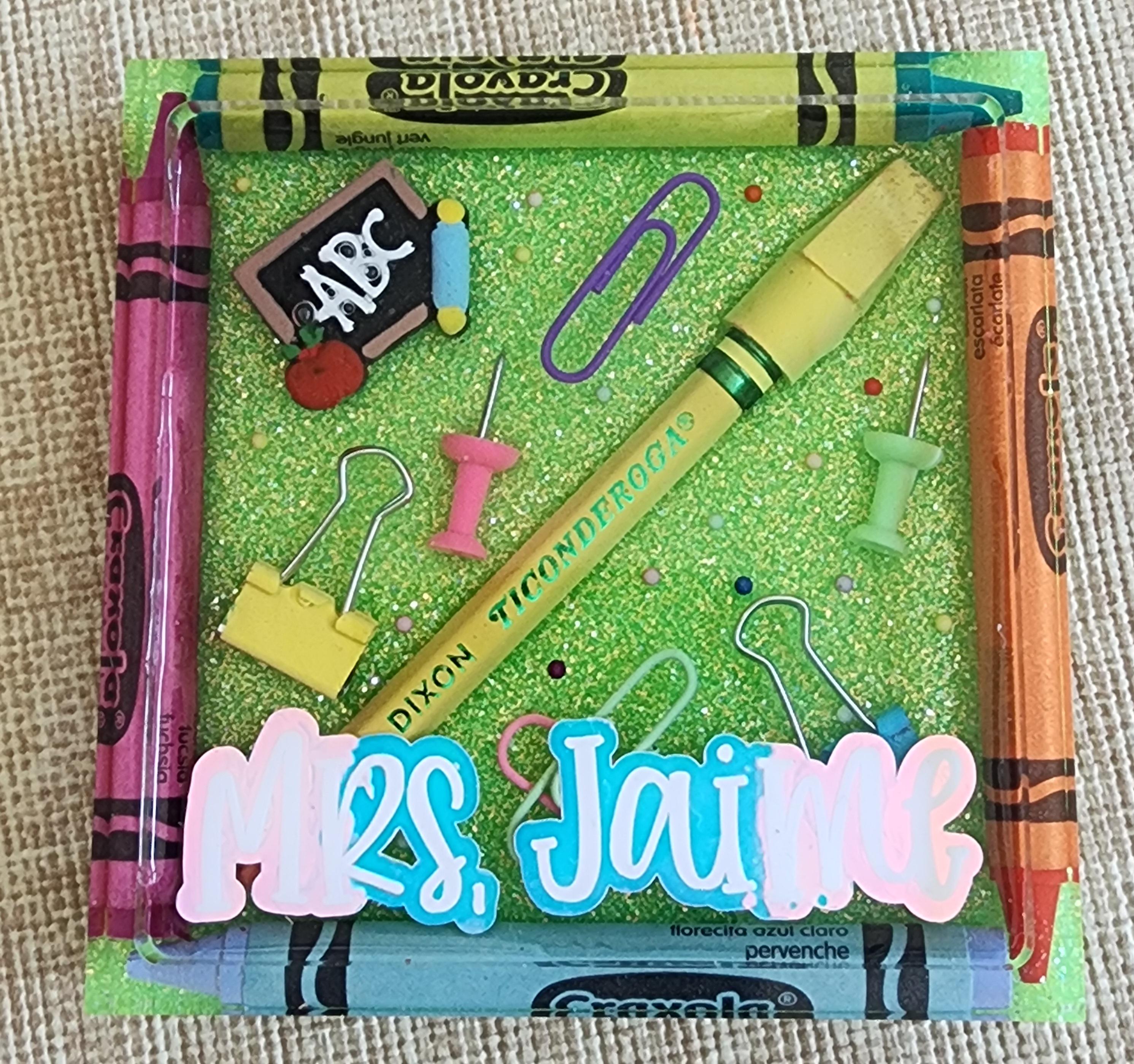 Personalized Teacher Coaster: Handmade Resin Crayon School Supplies - Etsy