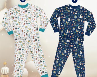 Ramadan Family Matching Pajamas Set, Islamic Muslim Kids PJs, Crescent Moon Lantern Sleepwear, Eid Mubarak Nightwear, Ramadan Gift Outfit