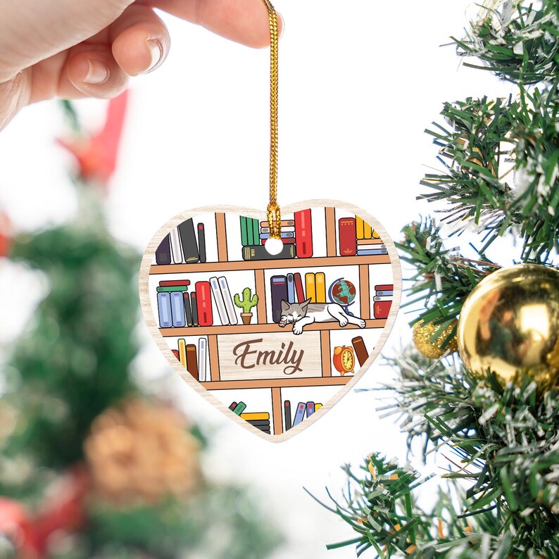 Custom Bookshelf Ornament, Custom Books Ornament, Custom Book Club Gift